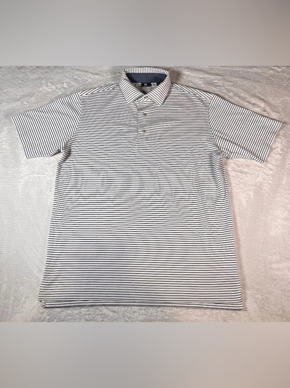 FootJoy Men’s Medium White Blue Striped Performance Golf Polo
